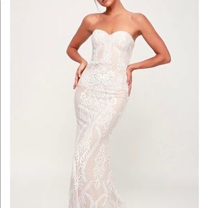 Lulus Beach Wedding White/Nude Strapless Dress